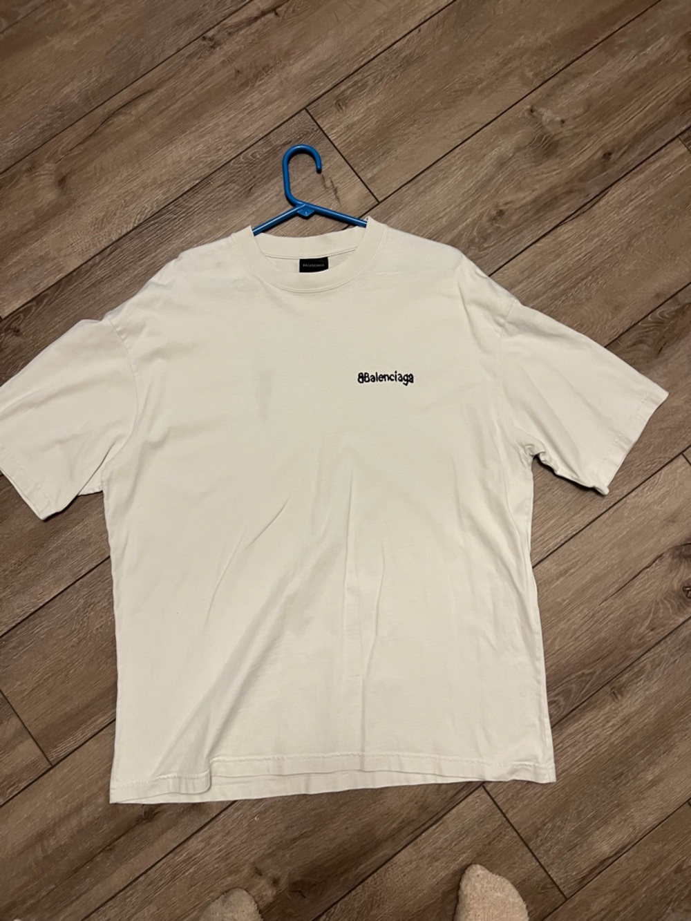 Balenciaga White Short-Sleeve Crewneck T-Shirt with Small Black Logo
